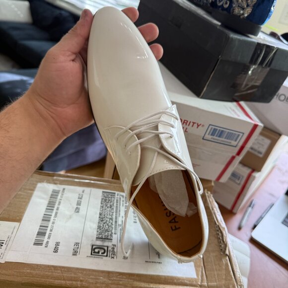 Santimon Men's US 8, 10 White Patent Leather Lace Up Pointed Toe Oxford Shoes - Picture 6 of 11